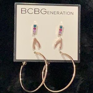 BCBGeneration ROSE GOLD TRIO Post & Hoop EARRINGS!